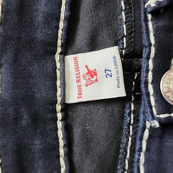 True Religion Billie Dark Blue Jeans with White Stitching, Mid-Rise, Size 27 - Picture 7 of 11